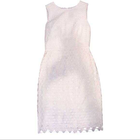 Ann Taylor Geo Eyelet Sheath Dress Crisp White Petite - Picture 3 of 9